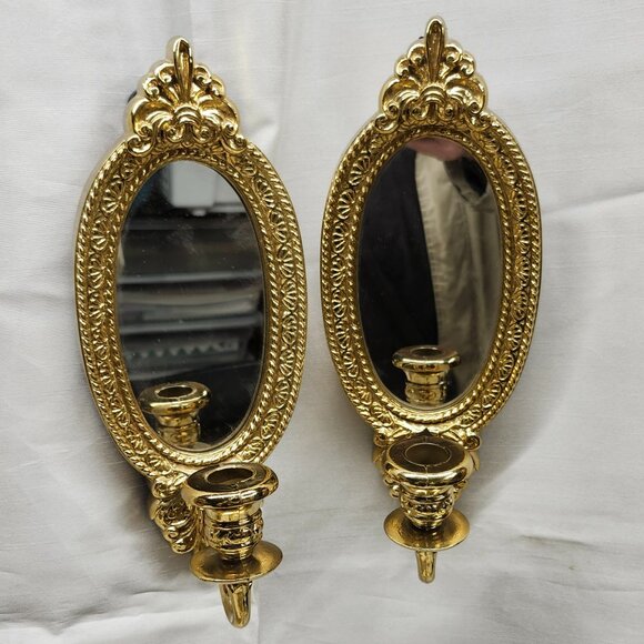 Vintage Home Interiors Gold Mirrored Candleholders Sconce - Picture 1 of 9